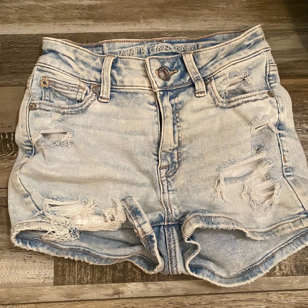 American Eagle Outfitters Light Blue Ripped Jean Shorts